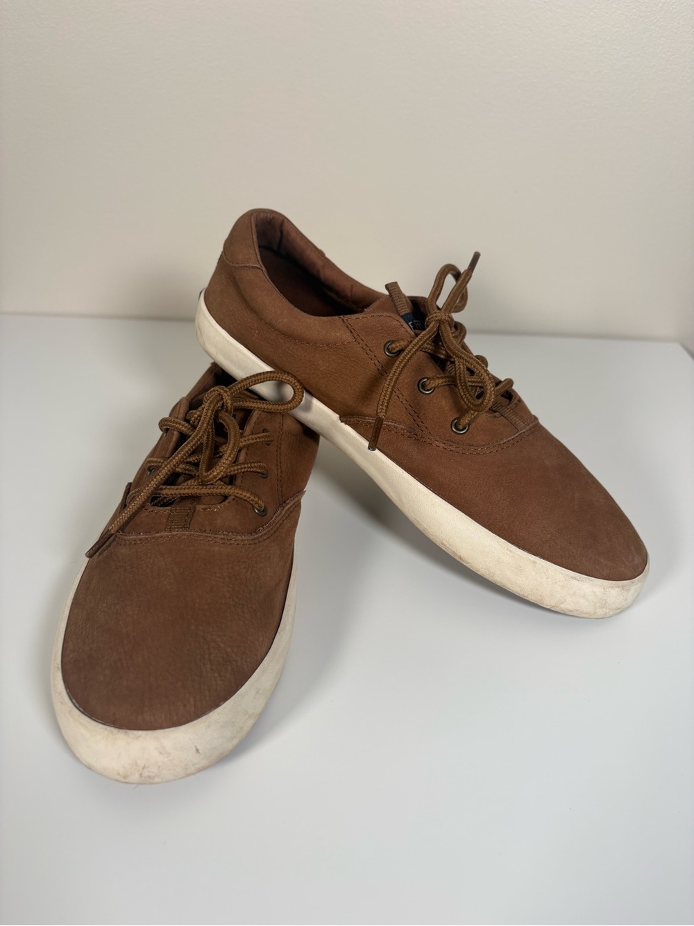 Sperry Brown Canvas Lace-Up Kids Sneakers with Cream Sole